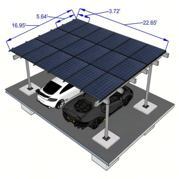 Steel Solar 2-Car Carport/Gazebo – Black, 3×6 Panel Ready, Outdoor, Panels Sold Separately