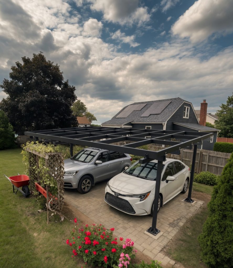 Steel Solar 2-Car Carport/Gazebo - Black, Panels Sold Separately, Solar Ready, Outdoor