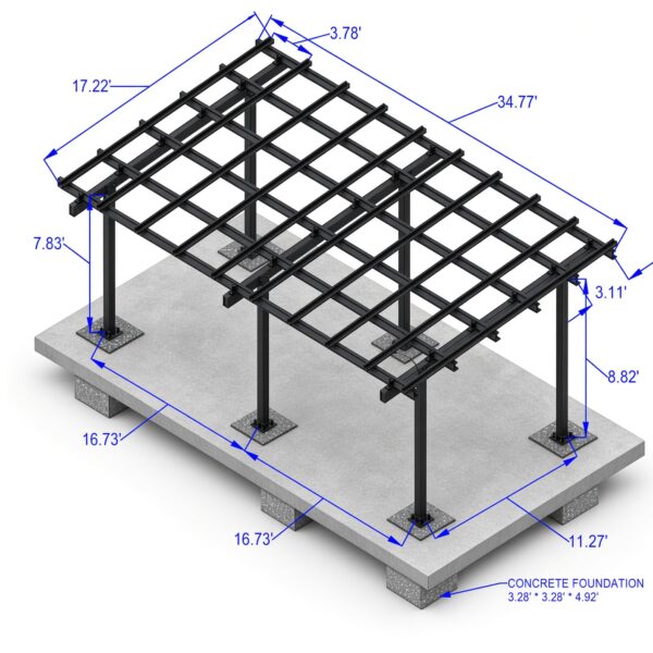 Steel Solar 4-Car Carport – Black 27-Panel Ready Structure (Panels Sold Separately)