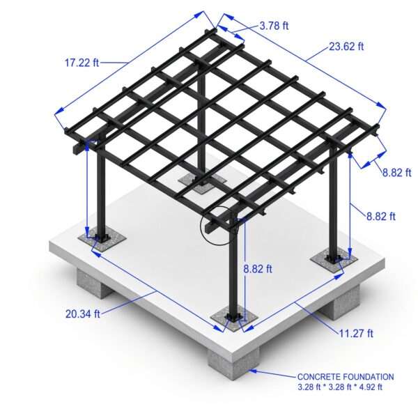 Steel Solar 2-Car Carport/Gazebo – Black, 3×6 Panel Ready, Outdoor, Panels Sold Separately