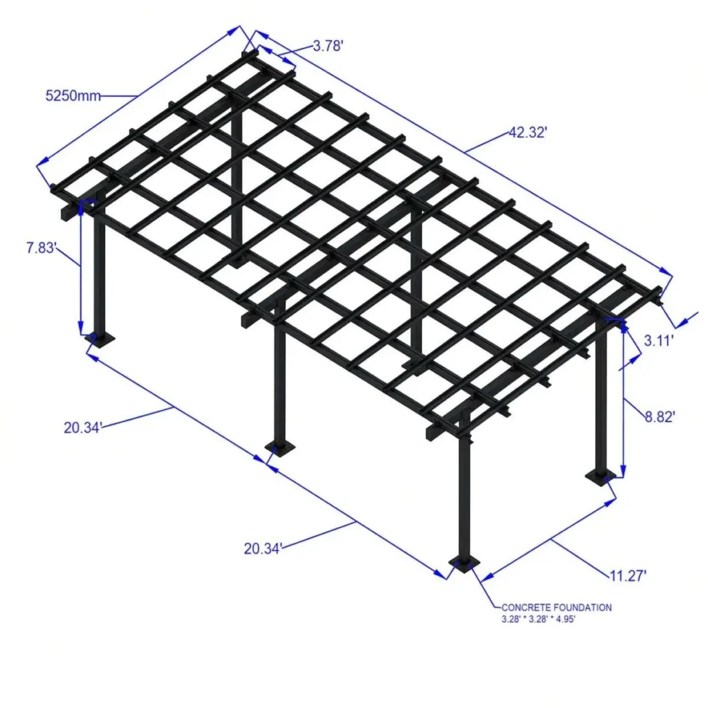 Steel Solar CarportGazebo – Black 3×11, 33-Panel Ready, Outdoor, Panels Sold Separately